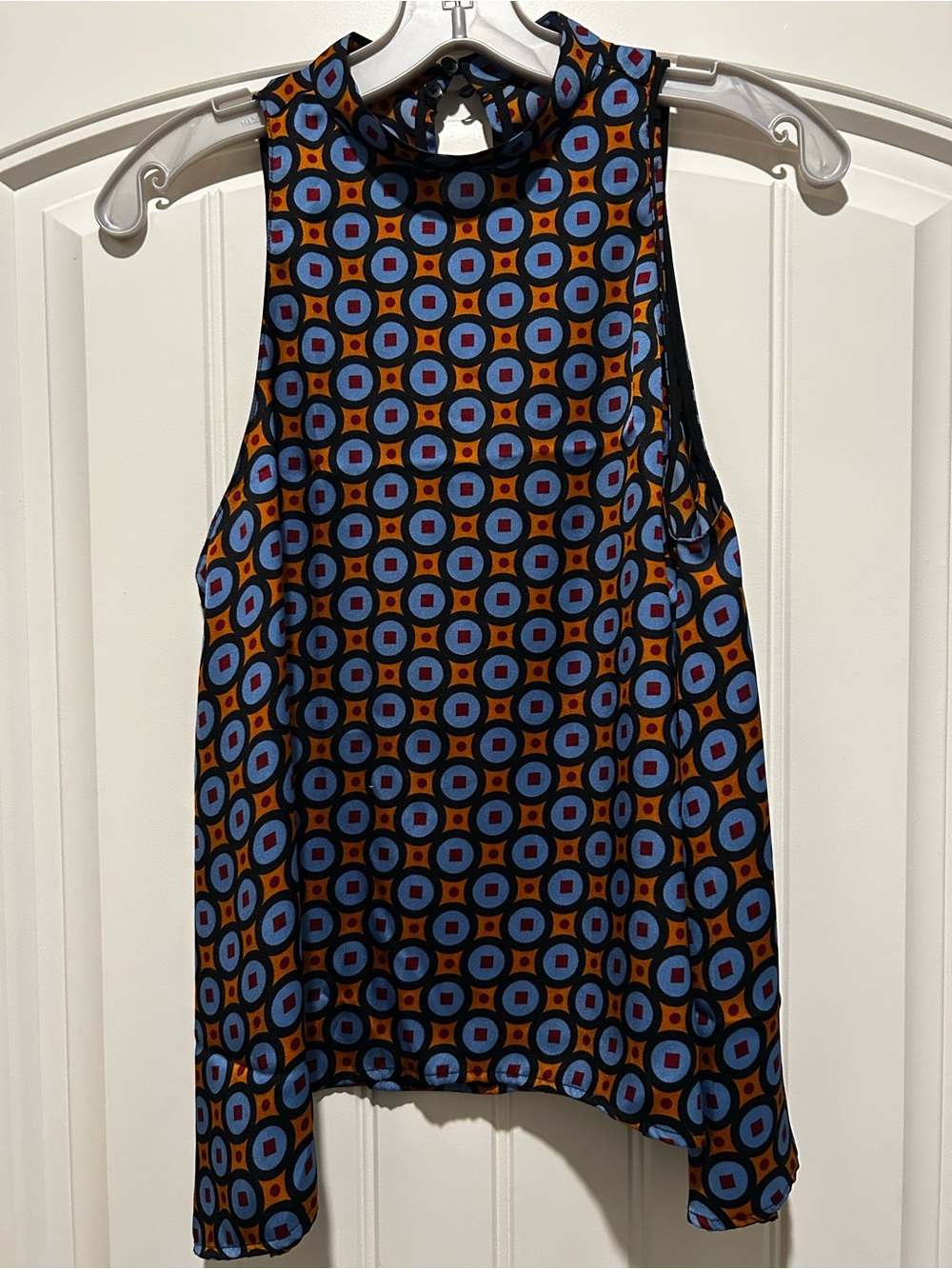Geometric Print Sleeveless Top - Blue & Orange
